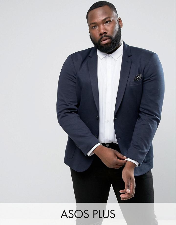 Asos Plus Super Skinny Jersey Blazer In Navy - Navy