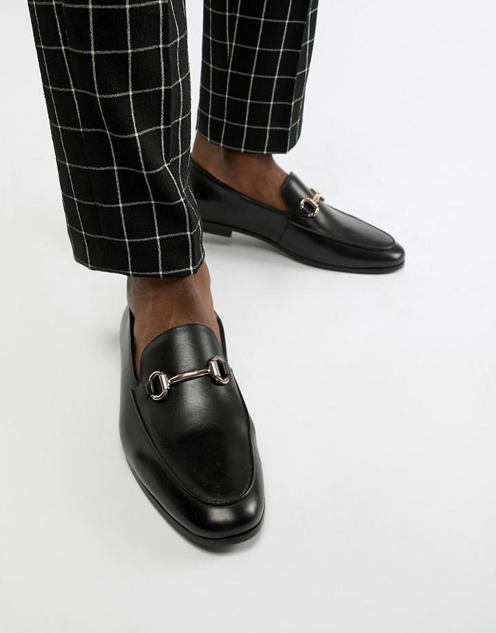 Office Italic Bar Loafers In Black Leather
