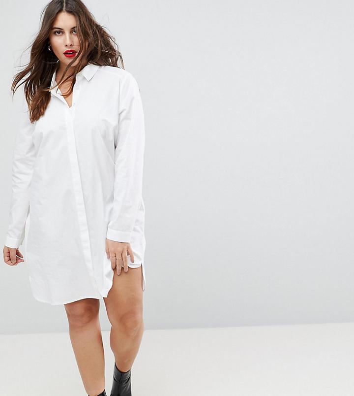 Asos Design Curve Cotton Mini Shirt Dress - White