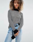 Daisy Street Relaxed Sweater In Knitted Stripe With Contrast Ribbing - Black