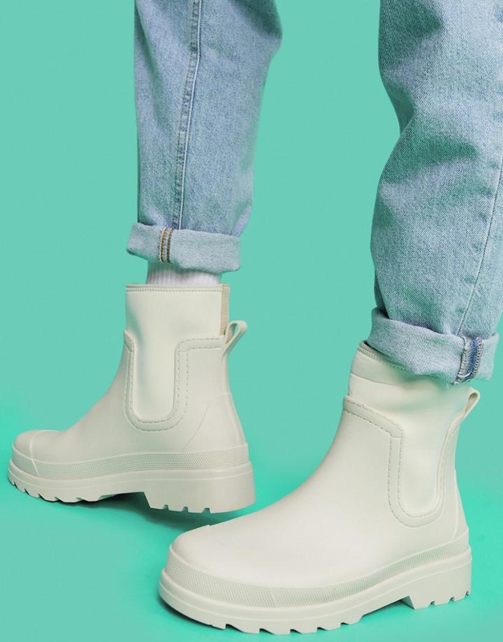 Asos Design Ankle Length Wellington Boots In Beige-neutral