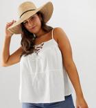 Asos Design Curve Lattice Front Cami In Casual Fabric Sun Top - White