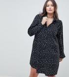 Asos Design Curve Long Sleeve Mini Shirt Dress In Scatter Spot - Multi