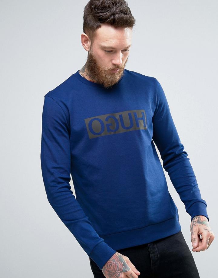 Hugo By Hugo Boss Dicago Sweat Crewneck Reverse Logo In Navy - Navy