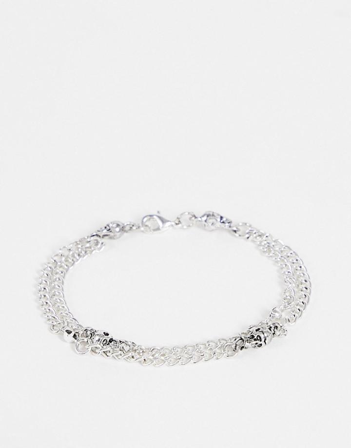 Bolongaro Trevor Double Skull Bracelet In Silver