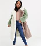 Asos Design Petite Pastel Borg Patched Maxi Coat-multi