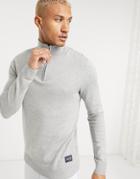 Jack & Jones Originals Quarter Zip Sweater In Gray-grey
