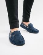 Dunlop Suedette Sheepskin Lined Mocasin Slipper - Navy