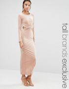 True Decacende Tall Velvet Cut Out Detail Maxi Dress - Blush