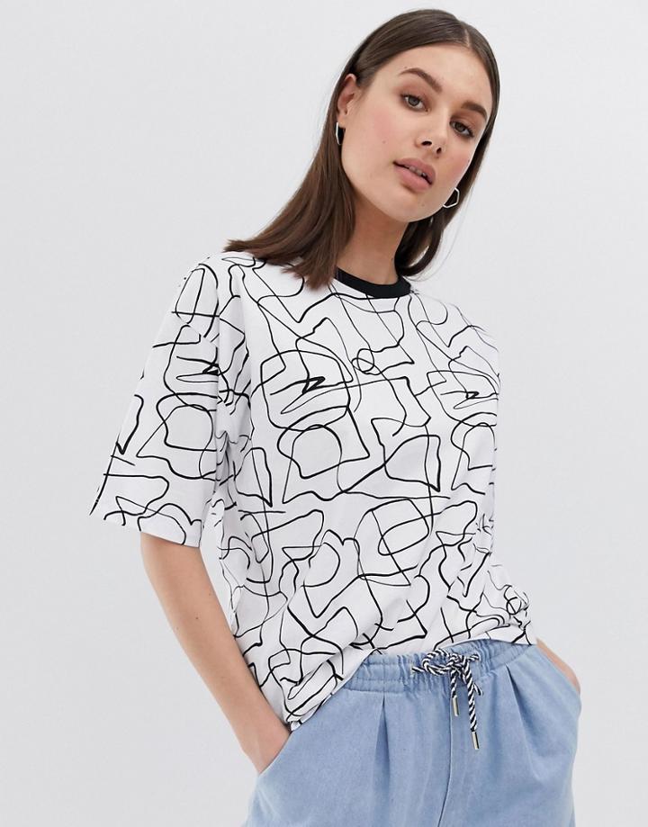 Asos Design Oversized T-shirt In Mono Scribble Print - White