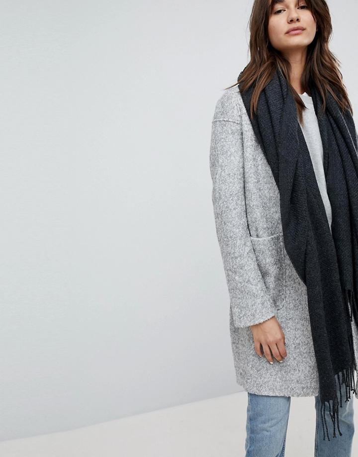 Pieces Woven Herringbone Scarf With Tassels - Gray