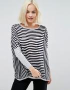 Only Tabitha Oversized Striped Long Sleeve Top - Gray