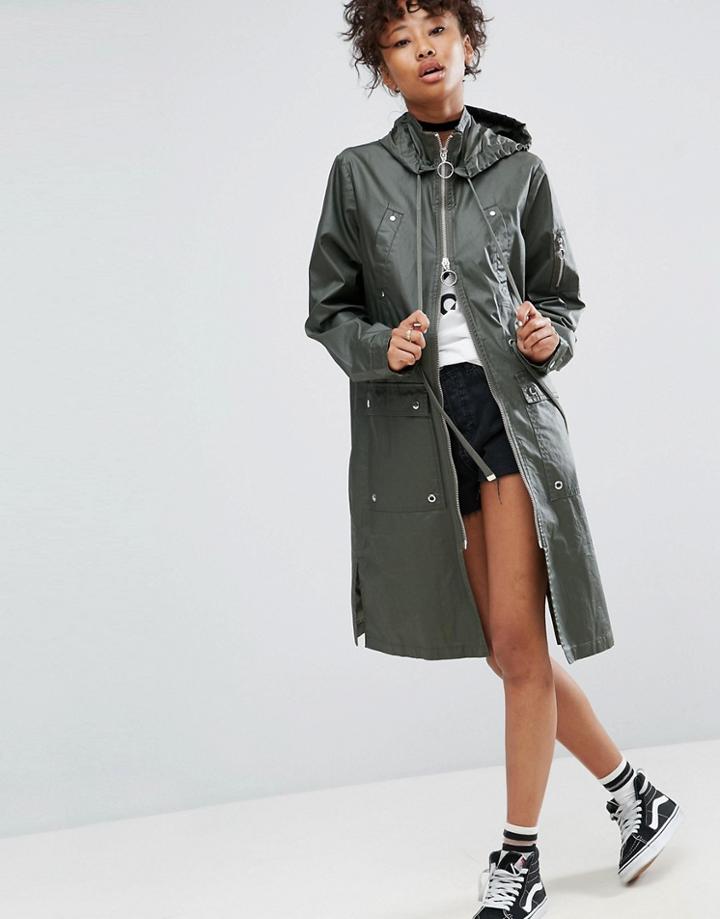 Asos Waxed Rain Jacket - Green