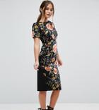 Asos Petite Smart Woven Dress In Floral Embroidery Print - Multi