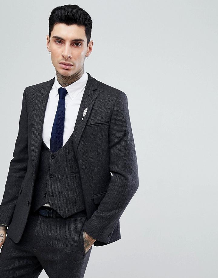 Asos Slim Suit Jacket In Charcoal Wool Mix Twill-gray