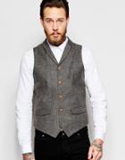 Asos Vest In Tweed With Shawl Collar In Brown - Brown
