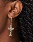 Asos Design Hoop Earrings With Crystal Cross Charm In Gold Tone