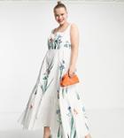 Asos Edition Curve Square Neck Cotton Floral Maxi Dress In White