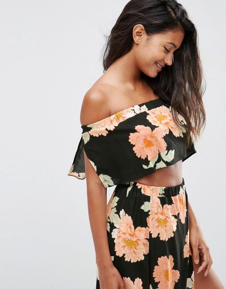 Asos Large Bloom Frill Bandeau Beach Top Co-ord - Blossom Print
