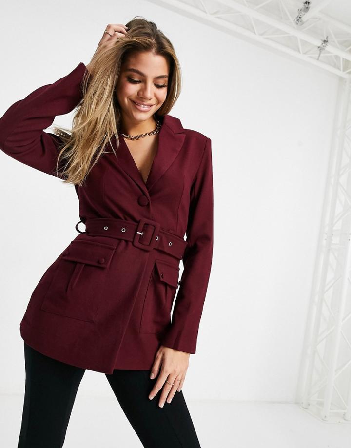4th & Reckless Blazer With Belt Detail In Burgundy-red