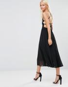 Lavish Alice Wrap Lace Up Floaty Midi Dress - Black