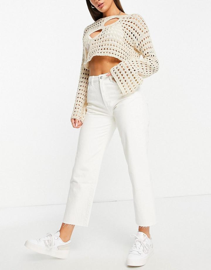 Pull & Bear Cropped Straight Jeans In Off White-neutral