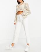 Pull & Bear Cropped Straight Jeans In Off White-neutral