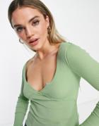 Asos Design Sweater With Notch Neck And Seam Detail In Lime-green