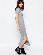 Asos City Maxi Dress In Rib With Button Front - Gray
