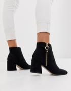 Office Anthea Suedette Mid Heeled Ankle Boots With Side Zip Detail-black