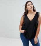 Asos Curve Deep Plunge Lace Insert Camisole Tank - Black