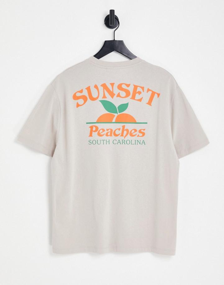 Asos Design Relaxed T-shirt In Beige With Fruit Front And Back Print-neutral