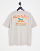Asos Design Relaxed T-shirt In Beige With Fruit Front And Back Print-neutral