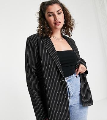 Extro & Vert Plus Oversized Blazer In Pinstripe-black