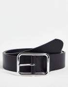 Smith & Canova Leather Square Buckle Belt In Black