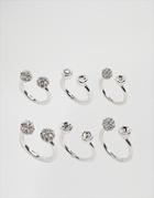 Monki 6 Pack Stack Rings - Silver