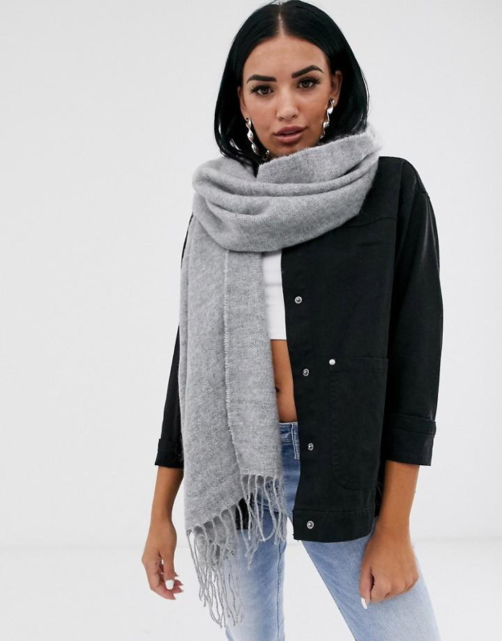 Asos Design Supersoft Long Woven Scarf With Tassels In Gray - Gray