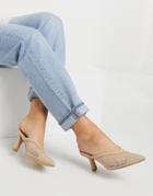London Rebel Netted Pointed Mules In Beige-neutral