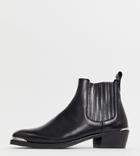 Asos Design Stacked Heel Western Chelsea Boots In Black Leather With Metal Details - Black