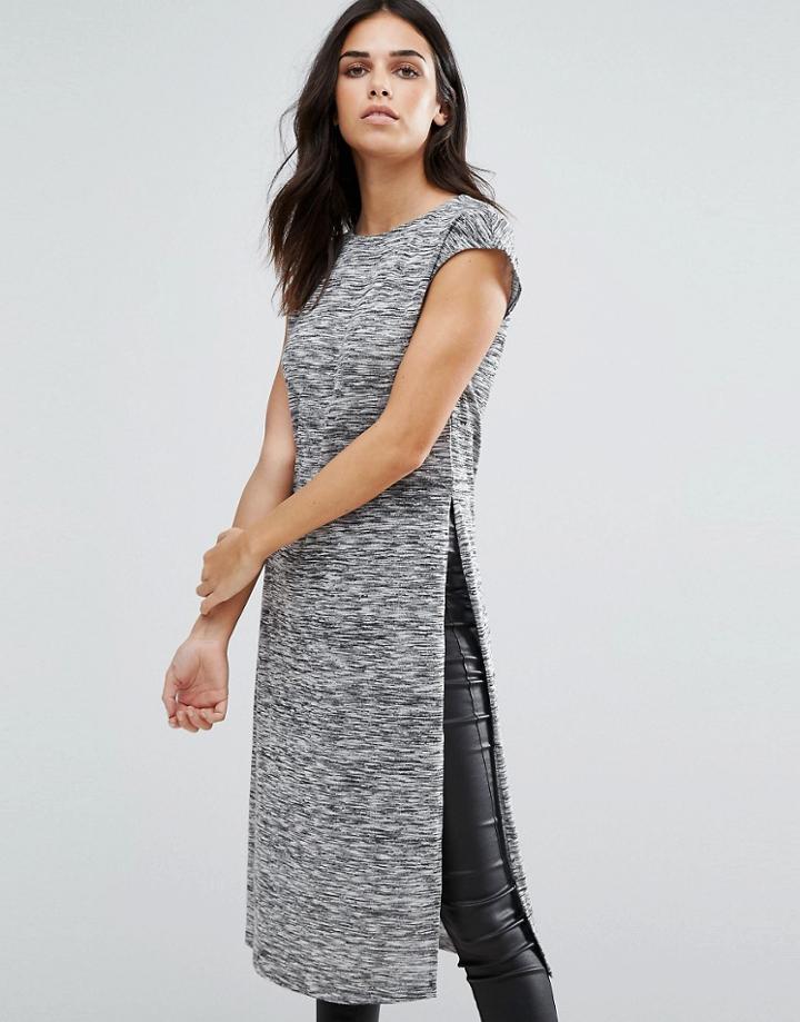 Pussycat London Longline T-shirt With Split Sides - Gray