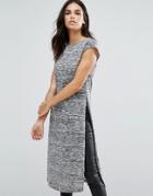 Pussycat London Longline T-shirt With Split Sides - Gray