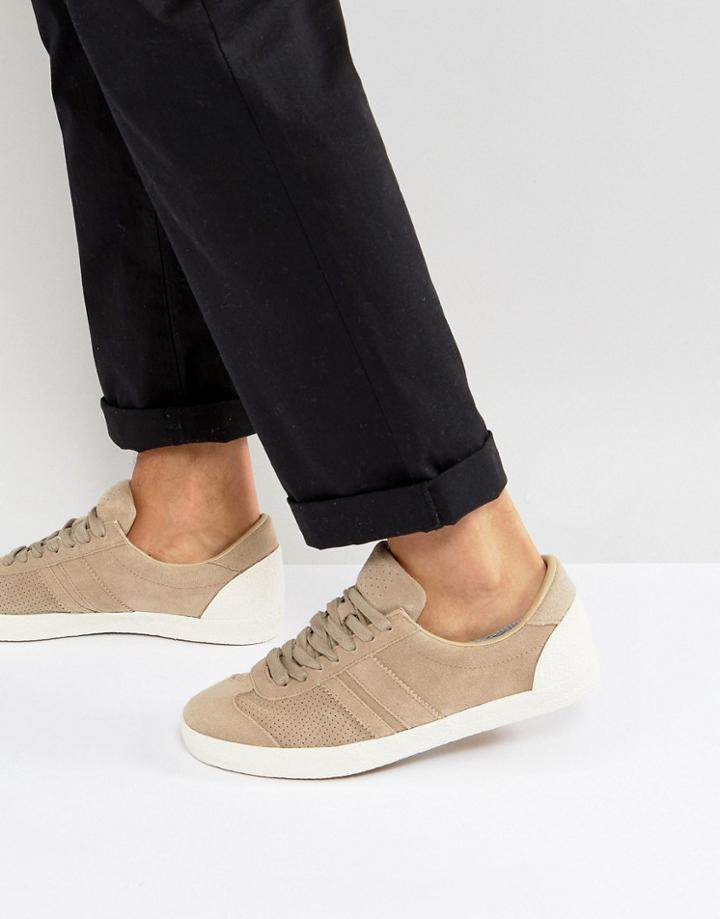 Stradivarius Retro Leather Sneakers In Beige - Beige