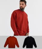 Asos Design Oversized Sweatshirt 2 Pack In Black / Red-multi