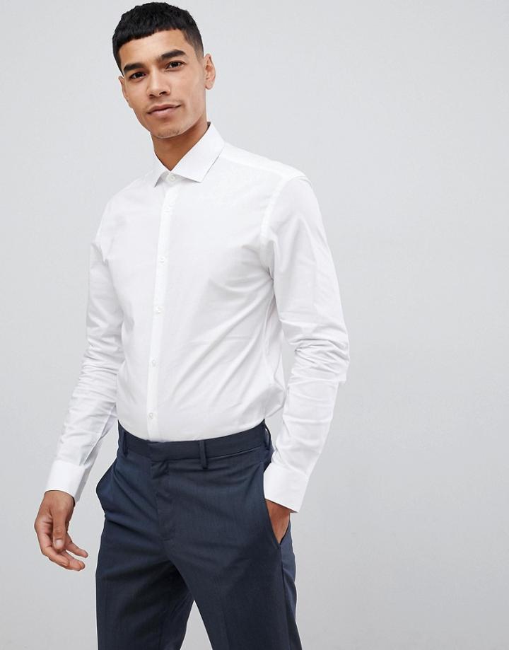 Moss London Long Sleeve Skinny Stretch Shirt In White - White