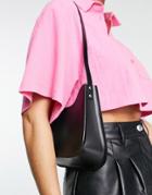 Asos Design Curved Leather Shoulder Bag In Black