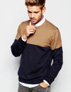 Asos Color Block Crew Neck Sweater In Cotton - Multi