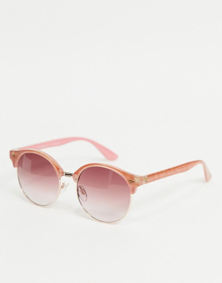 Aj Morgan Round Sunglasses In Pink Glitter