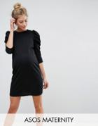 Asos Maternity Crepe Mini Dress With Puff Sleeve - Black