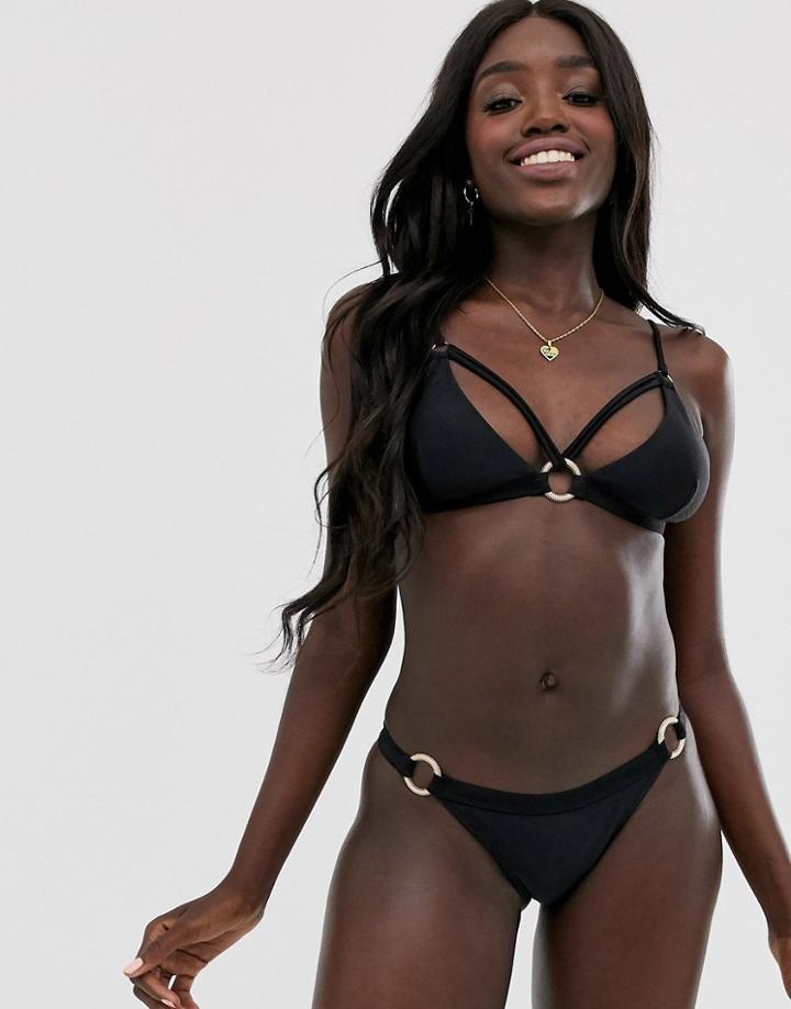 Miss Selfridge Strappy Bikini Bottom In Black