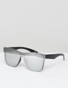 Asos Square Sunglasses In Silver Mirrored Frame And Lens - Silver